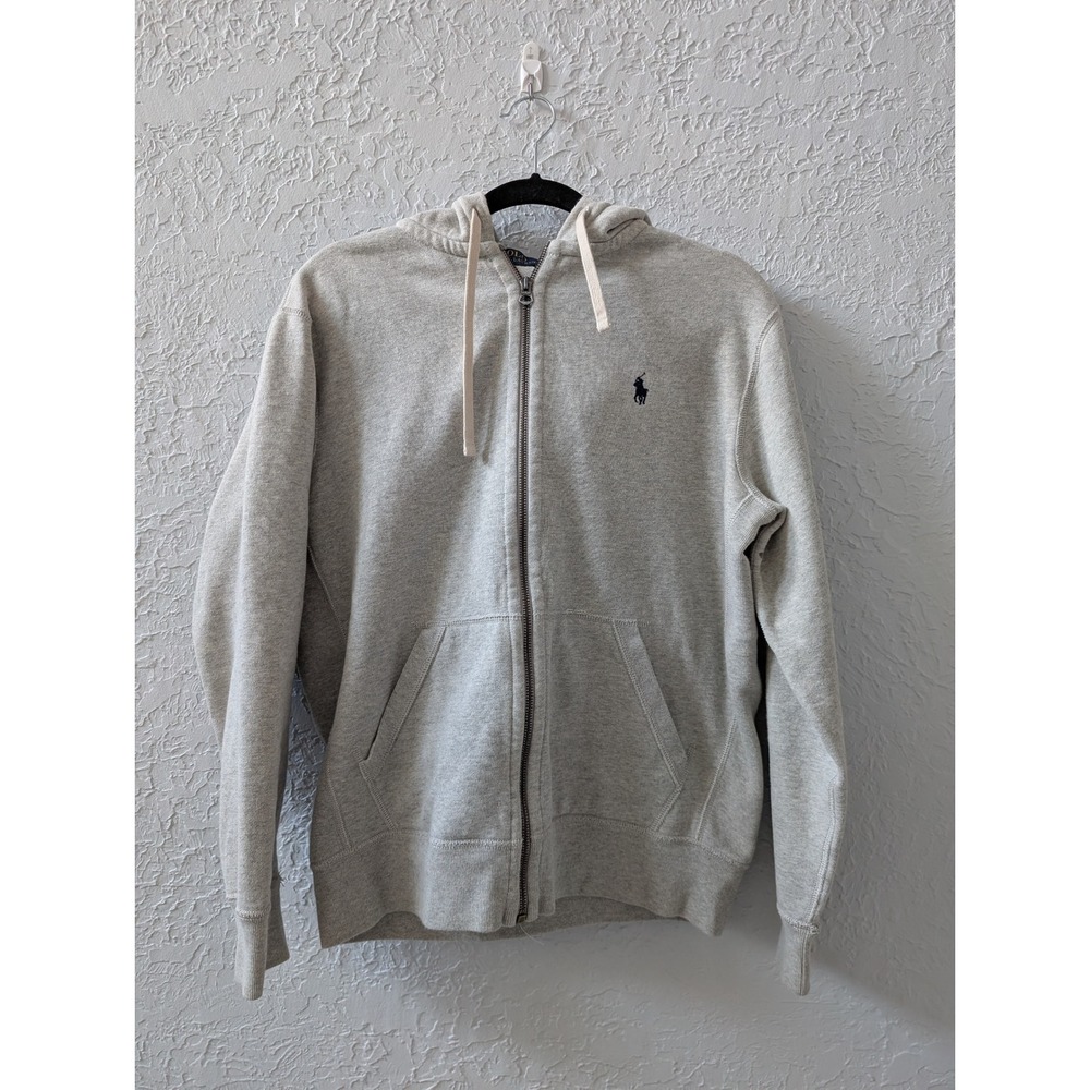 Polo Ralph Lauren Full Zip Hoodie Mens M Cotton Blend Gray Waffle Lined Hood